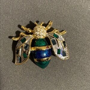 Butler Gold tone blue and Green Bee Brooch